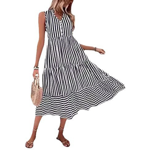 Damen Midikleid mit gestreiftem Design und Knopfleiste Drune