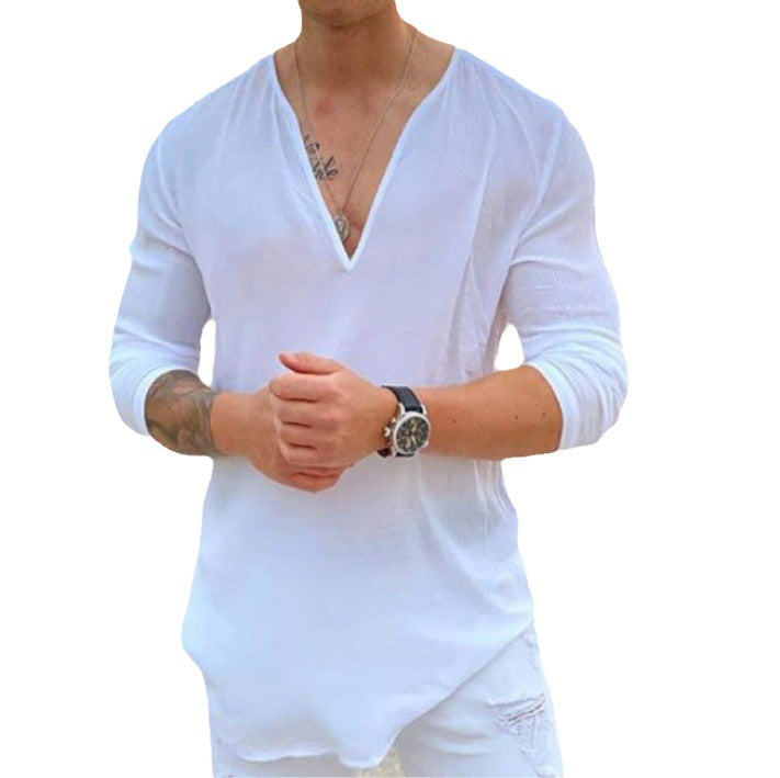 Herren lässiges V-Ausschnitt Langarmshirt Drune
