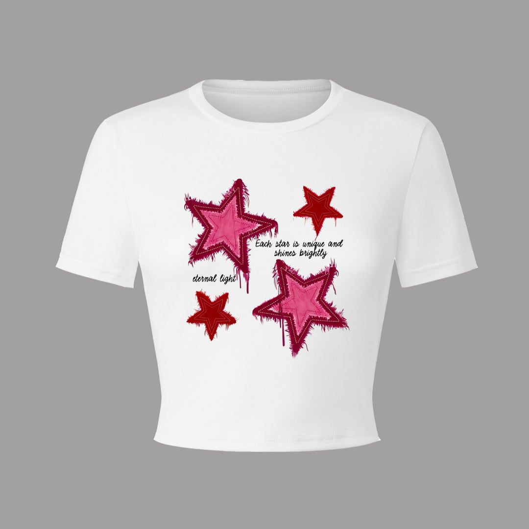 Damen Crop-T-Shirt mit kreativem Herzmotiv und motivierendem Schriftzug Drune
