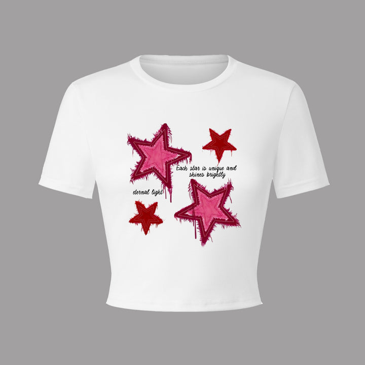 Damen Crop-T-Shirt mit kreativem Herzmotiv und motivierendem Schriftzug Drune