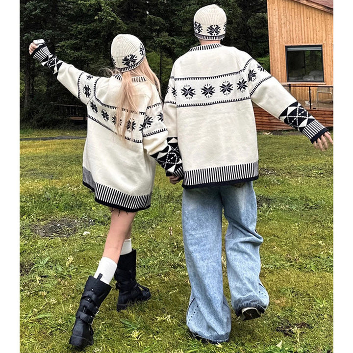 Damen Gemütlicher Grobstrickpullover mit Wintermotiv Drune