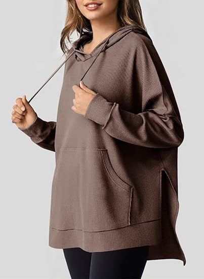 Damen lässiger Hoodie mit seitlichen Schlitzen und praktischen Taschen Drune
