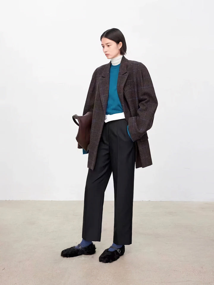 Damen Oversized Strickpullover mit hohem Kragen Drune