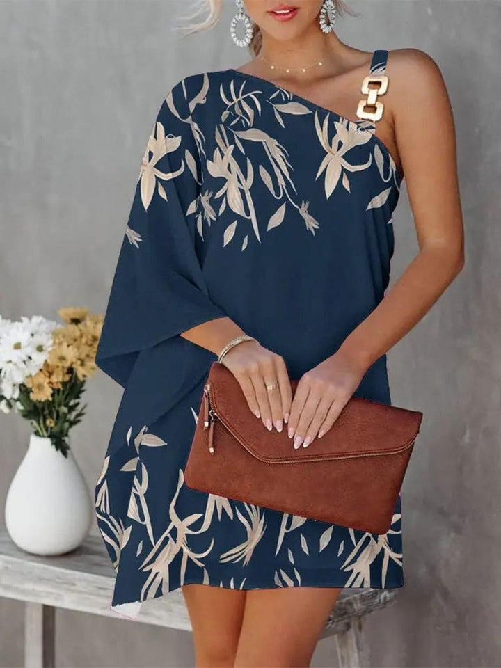 Damen asymmetrisches Modekleid mit floralem Design und elegantem Träger Drune
