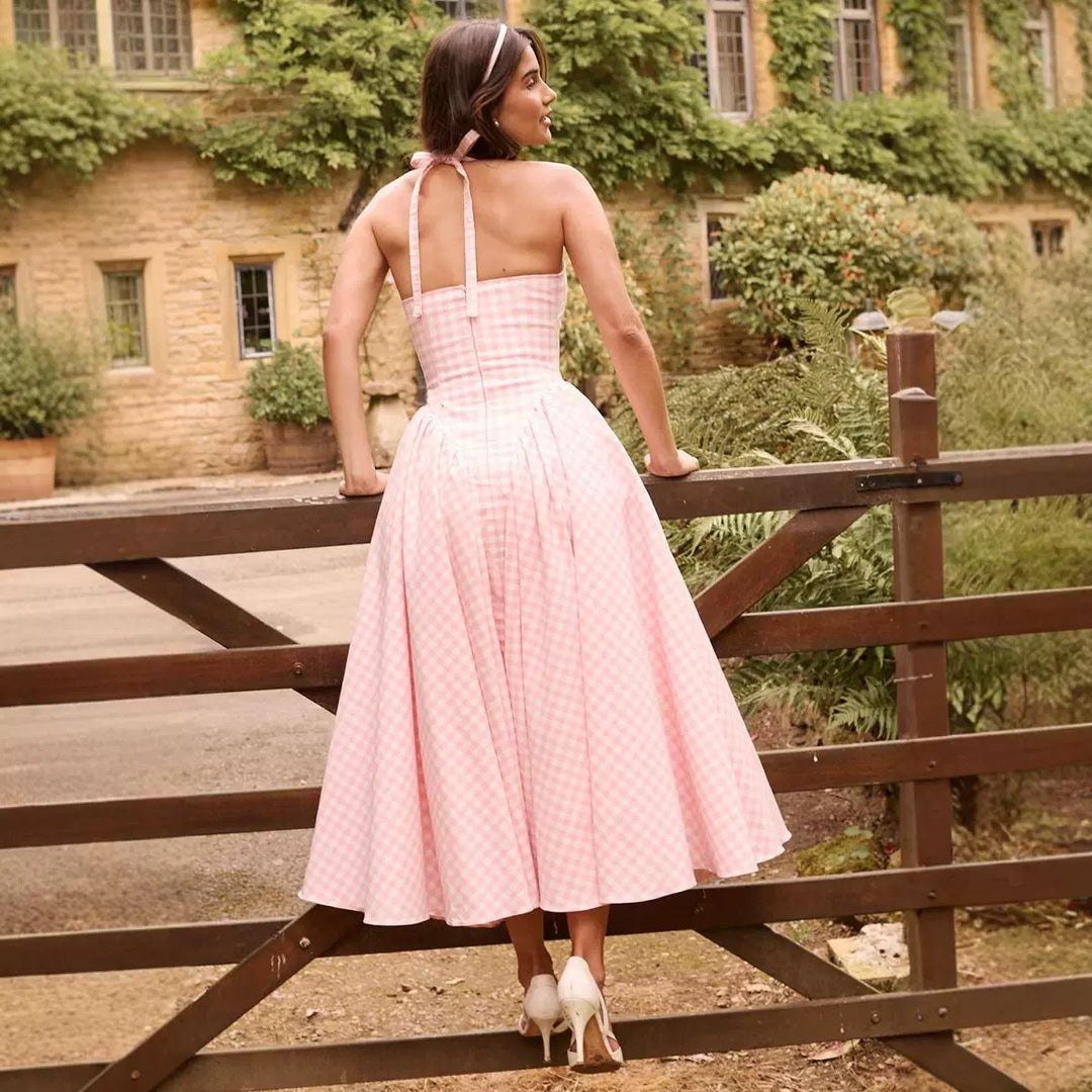 Damen Maxikleid mit V-Ausschnitt und bindbarem Rückengurt Drune