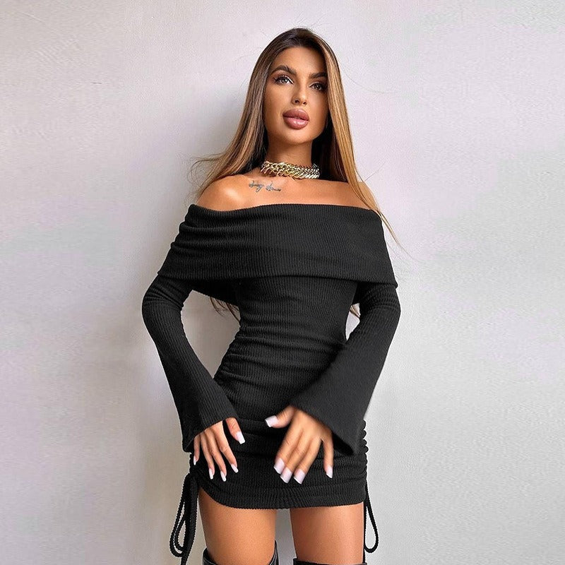 Damen Off-Shoulder Oberteil mit Raffungen und Kordeldetails Drune