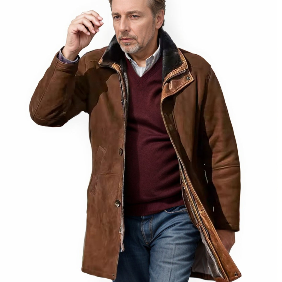 Herren Mantel im Fieldcoat‑Style mit Teddykragen und Zweiwege-Reißverschluss Drune