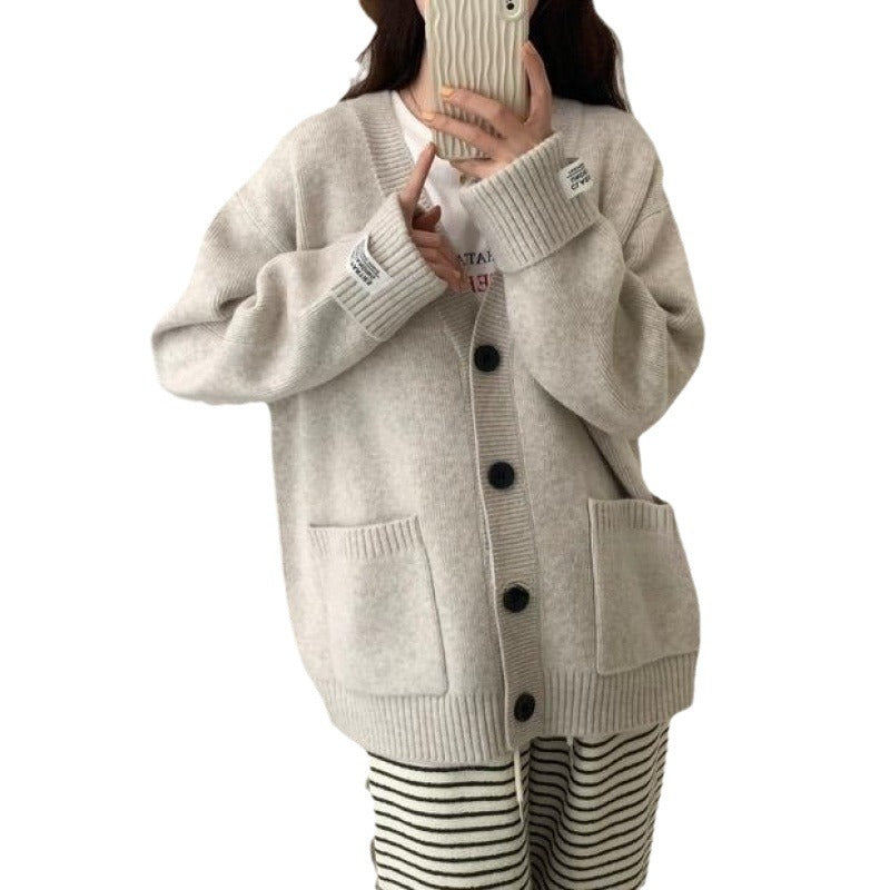 Damen Grob gestrickter Cardigan mit großen Taschen und tiefem V-Ausschnitt Drune