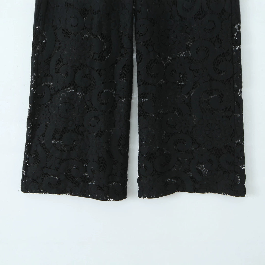 Damen nan hochtaillierte Spitzenslouchhose mit durchgehendem Futter, weitem Bein und Bund mit Gürtelschlaufen Drune
