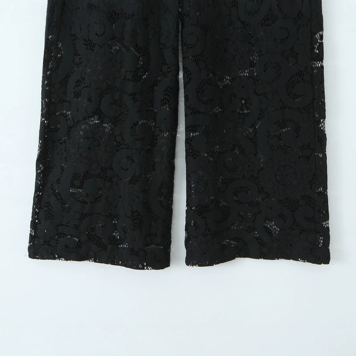 Damen nan hochtaillierte Spitzenslouchhose mit durchgehendem Futter, weitem Bein und Bund mit Gürtelschlaufen Drune