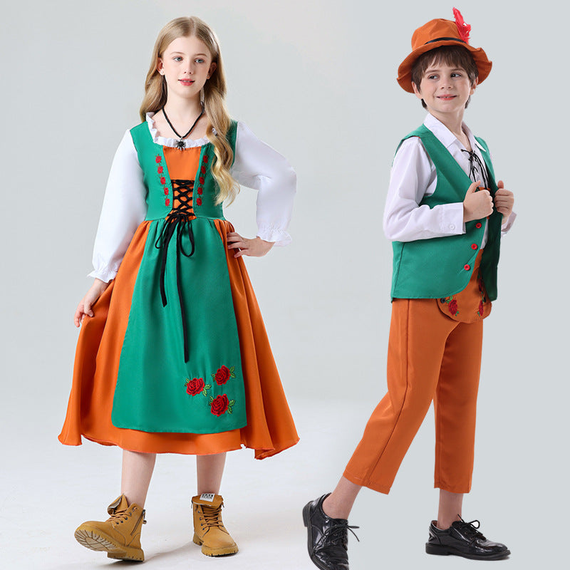 Damen nan folkloristisches Kinderdirndl mit geschnürtem Mieder und bestickter Schürze Drune
