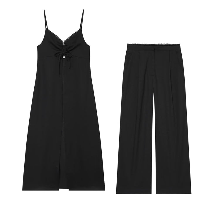 Damen Weite Palazzo‑Hose mit elastischem Spitzenbund und eleganter Bügelfalte Drune