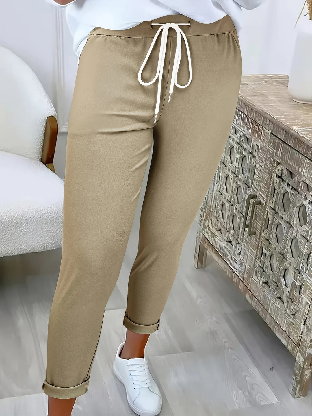 Damen Schmale Jogginghose mit hohem Komfortbund, Kordelzug und schmalem Knöchelabschluss Drune