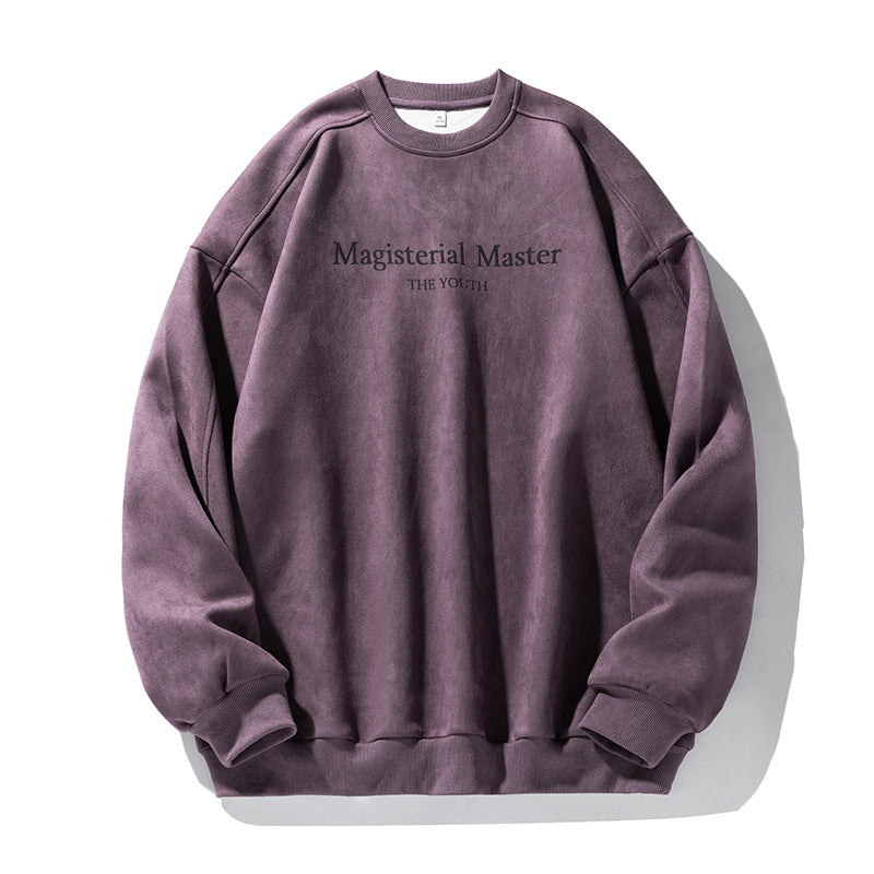 Unisex Oversize Velours-Sweatshirt mit Rundhalsausschnitt und dezenter Script-Prägung Drune