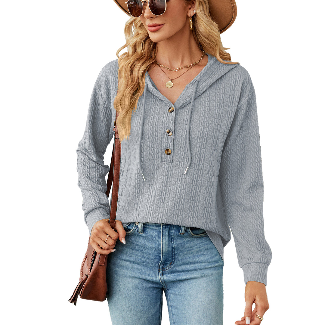 Damen lässiger Kapuzenpullover mit strukturierter Oberfläche und Knopfdetails Drune