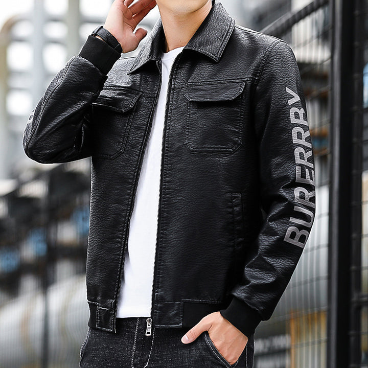 Herren Kunstleder‑Pilotenblouson im Aviator‑Stil mit Brustklappen und Rippbündchen Drune