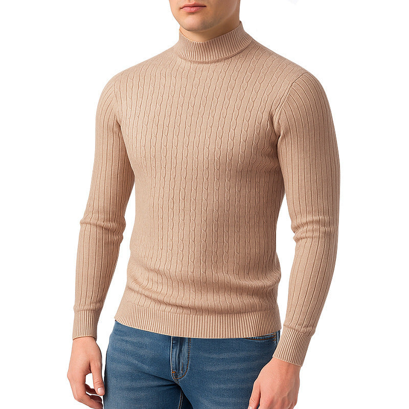 Herren nan figurbetonter Feinstrickpullover mit Stehkragen und Zopfmuster Drune