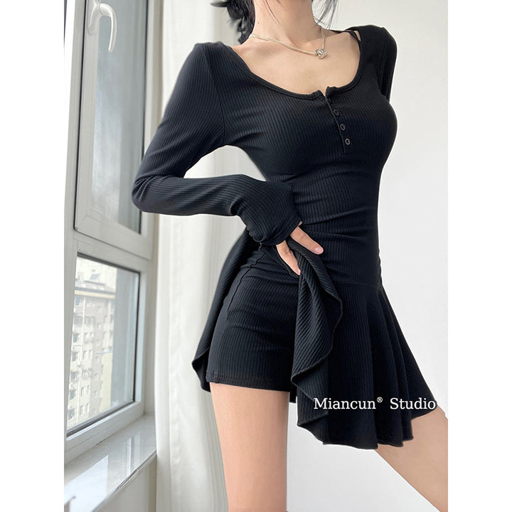 Damen Langarm Kleid mit fließendem Rock Drune