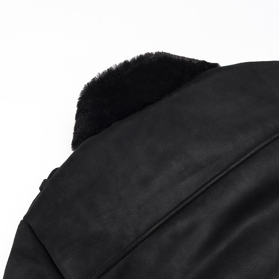 Damen Kurze Bikerjacke mit Kunstfellkragen und Wildlederoptik Drune