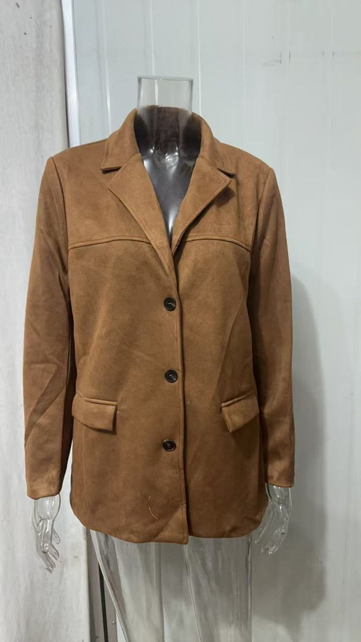 Damen nan Oversize Wildlederblazer mit Reverskragen und aufgesetzten Taschen Drune