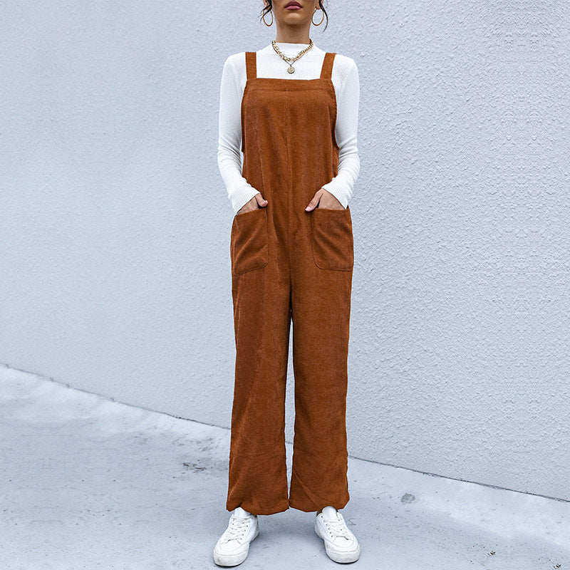Damen Latzhose aus weichem Cordstoff mit praktischen Taschen und weiter Beinform Drune