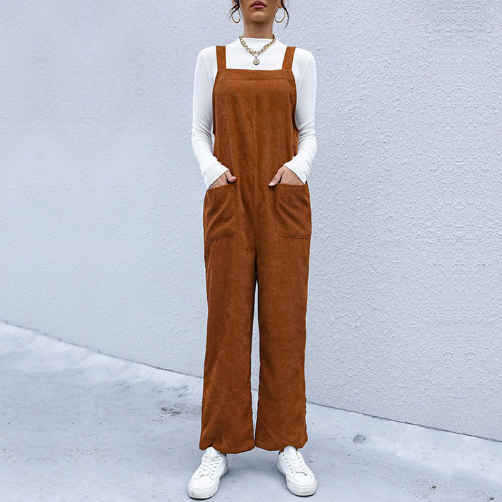 Damen Latzhose aus weichem Cordstoff mit praktischen Taschen und weiter Beinform Drune