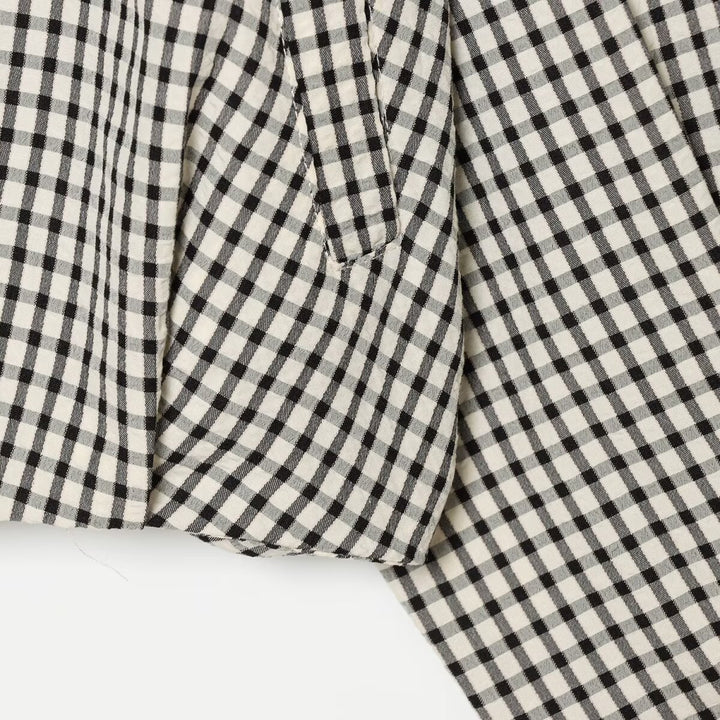 Damen Cropped Boxy-Jacke im Vichy-Karo mit Funnelkragen und verdeckter Knopfleiste Drune