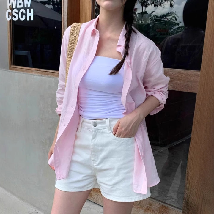 Damen Lässige Oversize-Hemdbluse mit kastiger Silhouette und krempelbaren Ärmeln Drune