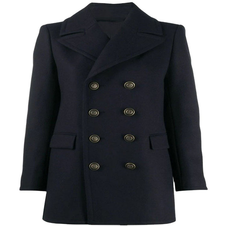 Damen kurztaillierter Zweireihiger Wollmix-Peacoat mit maritimen Details Drune