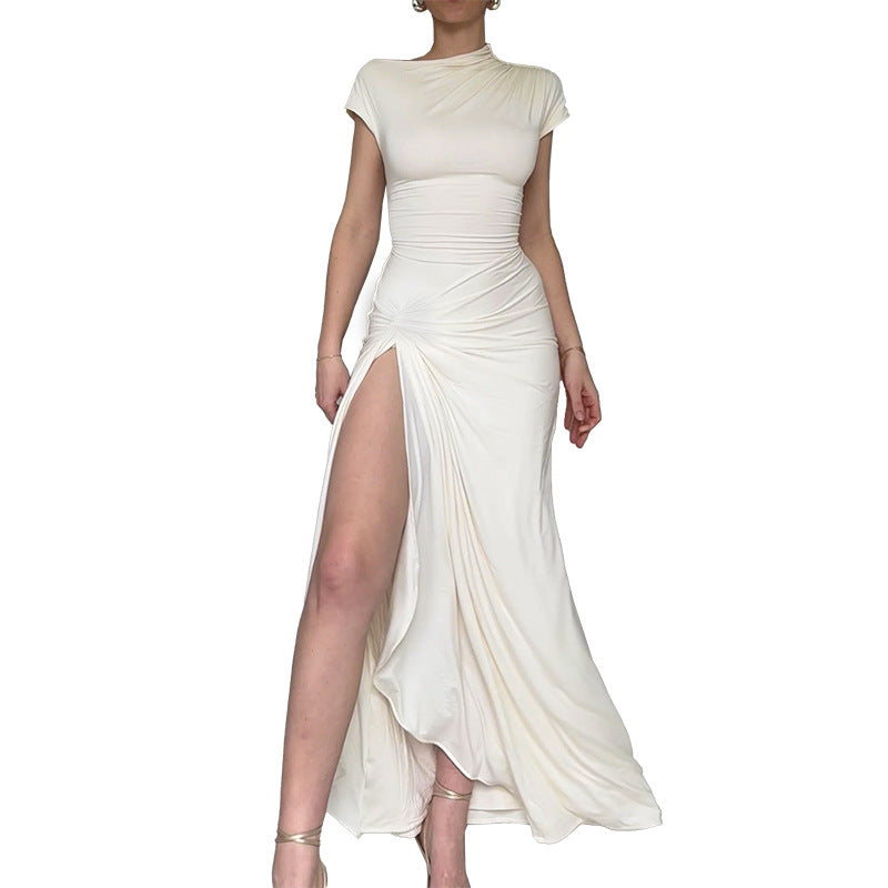 Damen Elegantes Langarm-Maxikleid mit hohem Schlitz Drune