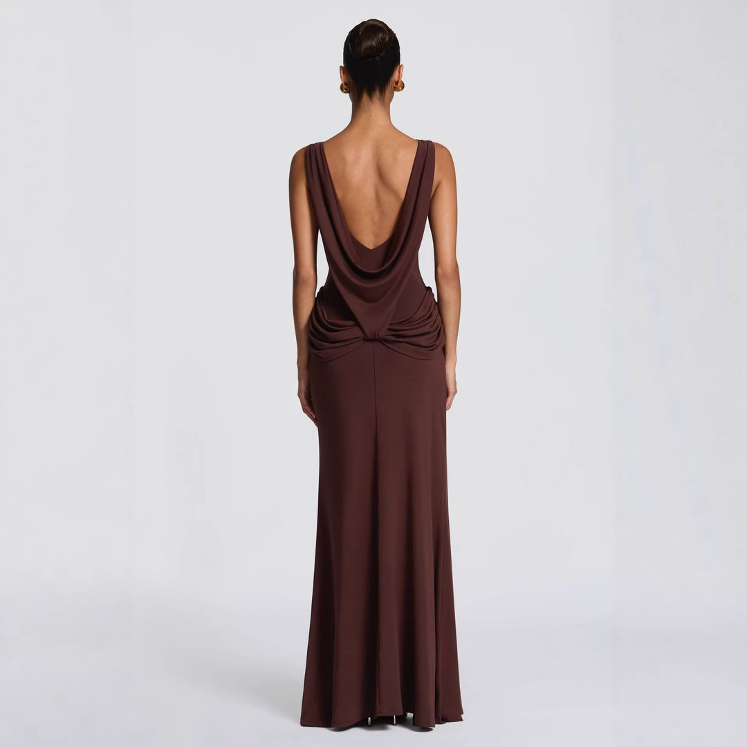 Damen elegantes Wickel-Maxikleid mit asymmetrischem Rüschendesign und sexy Schlitz Drune