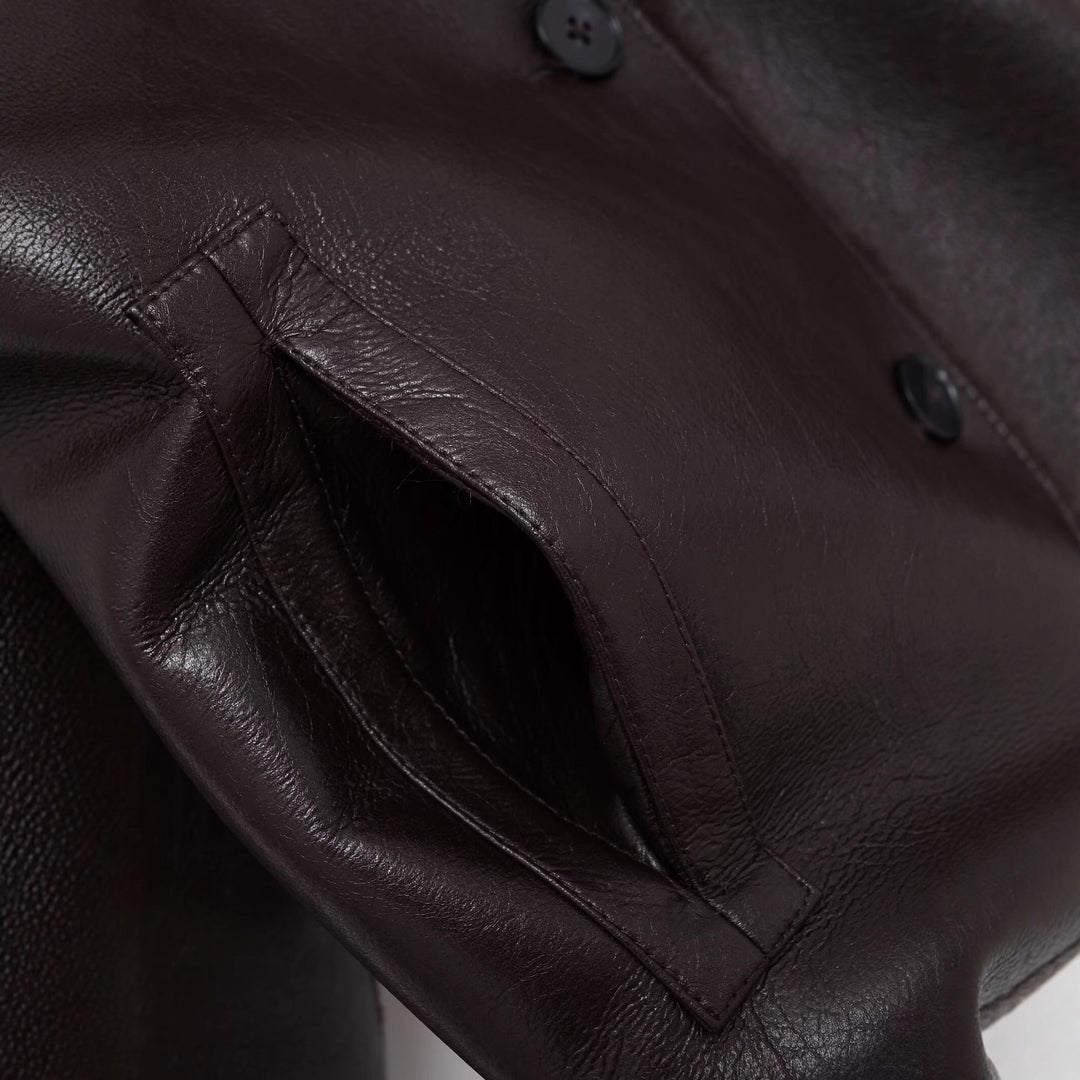 Damen Kastige Fauxleder-Jacke mit Kunstfellkragen, Lammfellimitat‑Futter und Knopfverschluss Drune