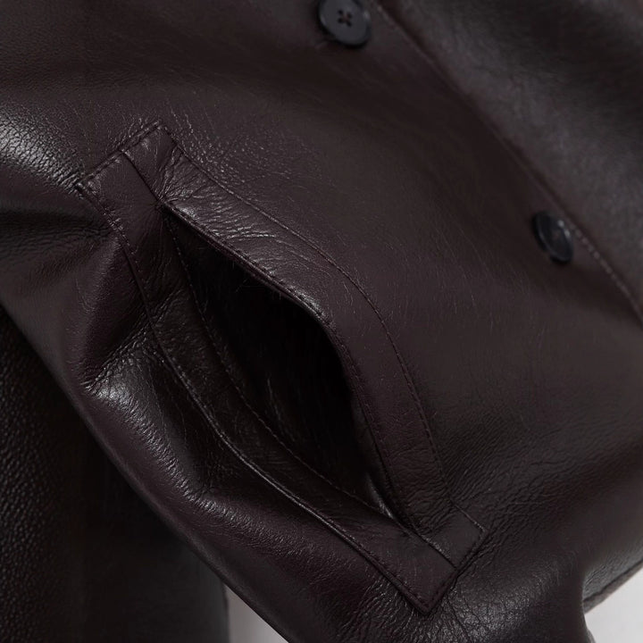 Damen Kastige Fauxleder-Jacke mit Kunstfellkragen, Lammfellimitat‑Futter und Knopfverschluss Drune
