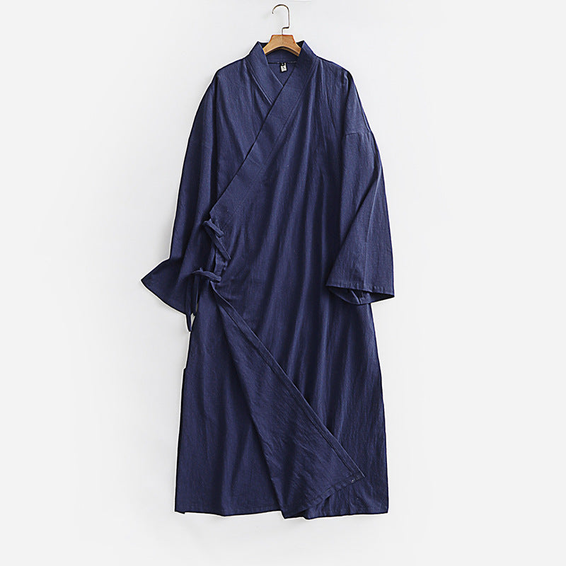 Damen Langes Wickelkleid im Kimono-Stil mit weitem Ärmel und seitlichen Bindebändern Drune