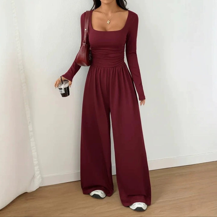 Damen Jumpsuit mit weitem Bein, eckigem Ausschnitt und geraffter Taillenpartie Drune