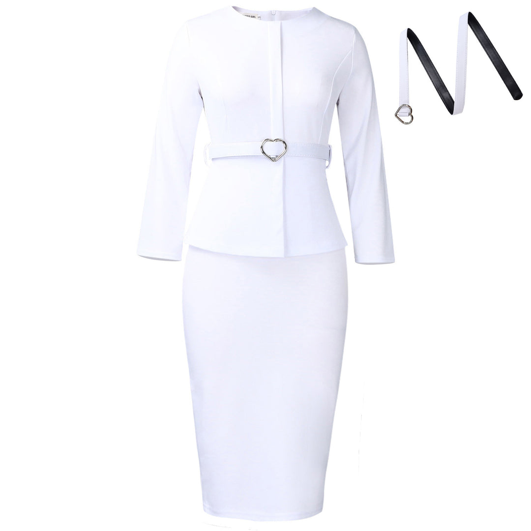 Damen elegantes Etuikleid mit herzförmigem Gürtel und modischem Oberteil Drune