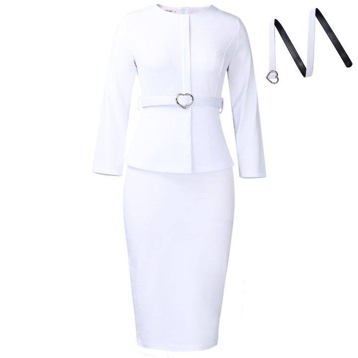 Damen elegantes Etuikleid mit herzförmigem Gürtel und modischem Oberteil Drune