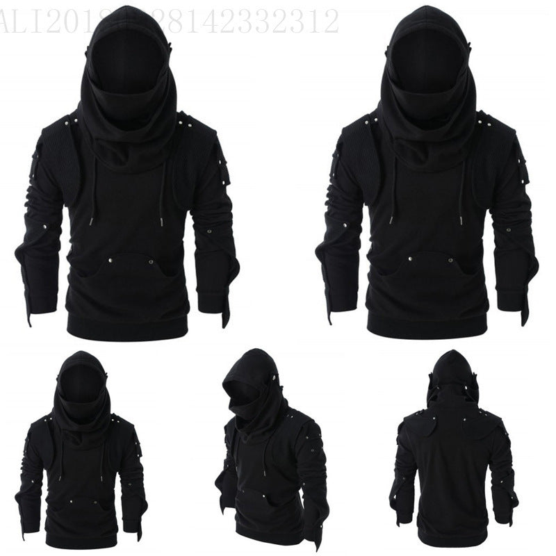 Herren stylischer Hoodie mit innovativem Kragen und praktischen Taschen Drune
