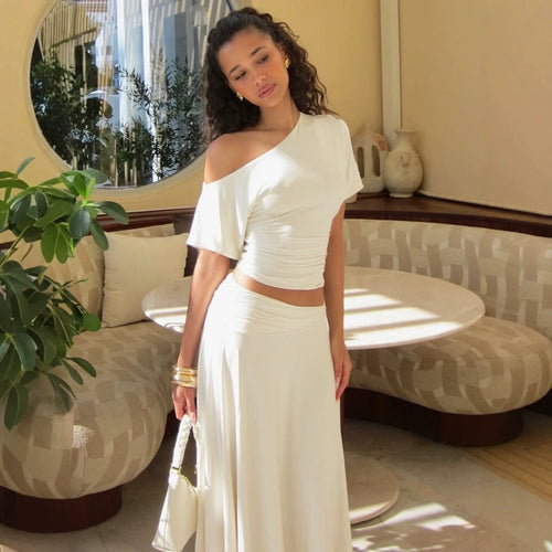 Damen Elegantes Maxikleid mit asymmetrischem Design und Raffung Drune