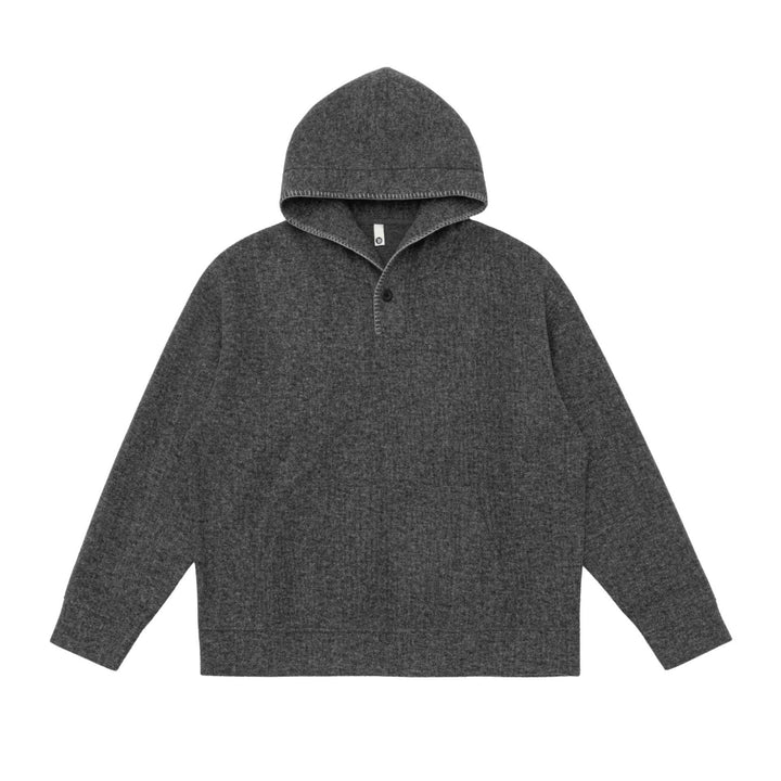 Unisex Kapuzenpullover aus Wollfleece mit halber Knopfleiste und Kängurutasche Drune