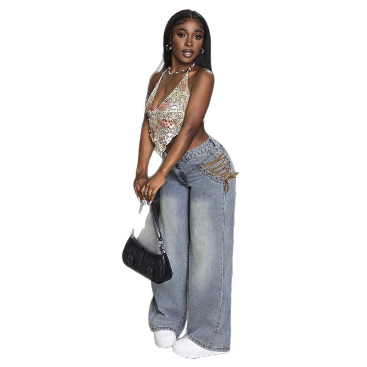 Damen Weite Jeans mit trendigem Schnürdesign Drune