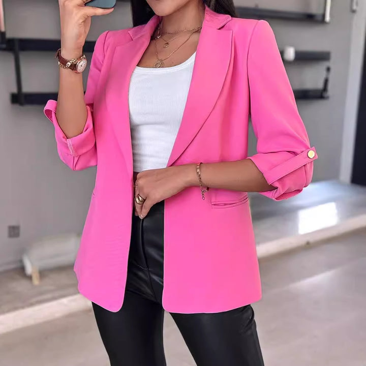 Damen Modischer Blazer mit hochgekrempelten Ärmeln und praktischen Taschen Drune