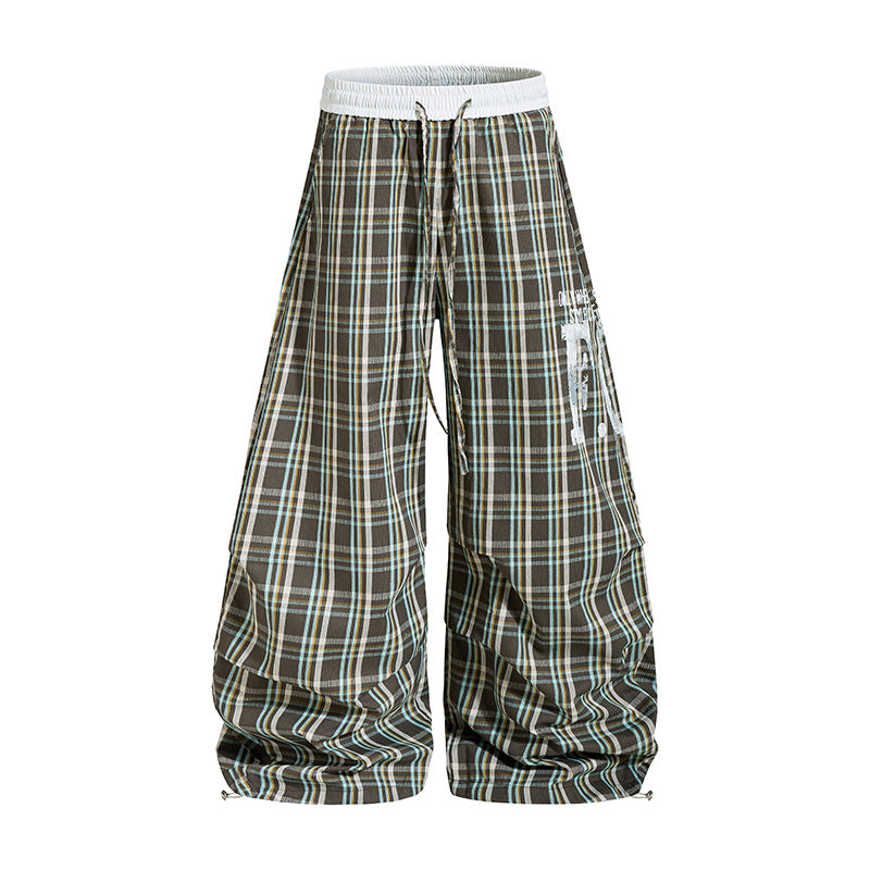 Damen Karierte Culotte-Palazzo-Hose mit elastischem Komfortbund und verstellbarem Ballon-Saum Drune