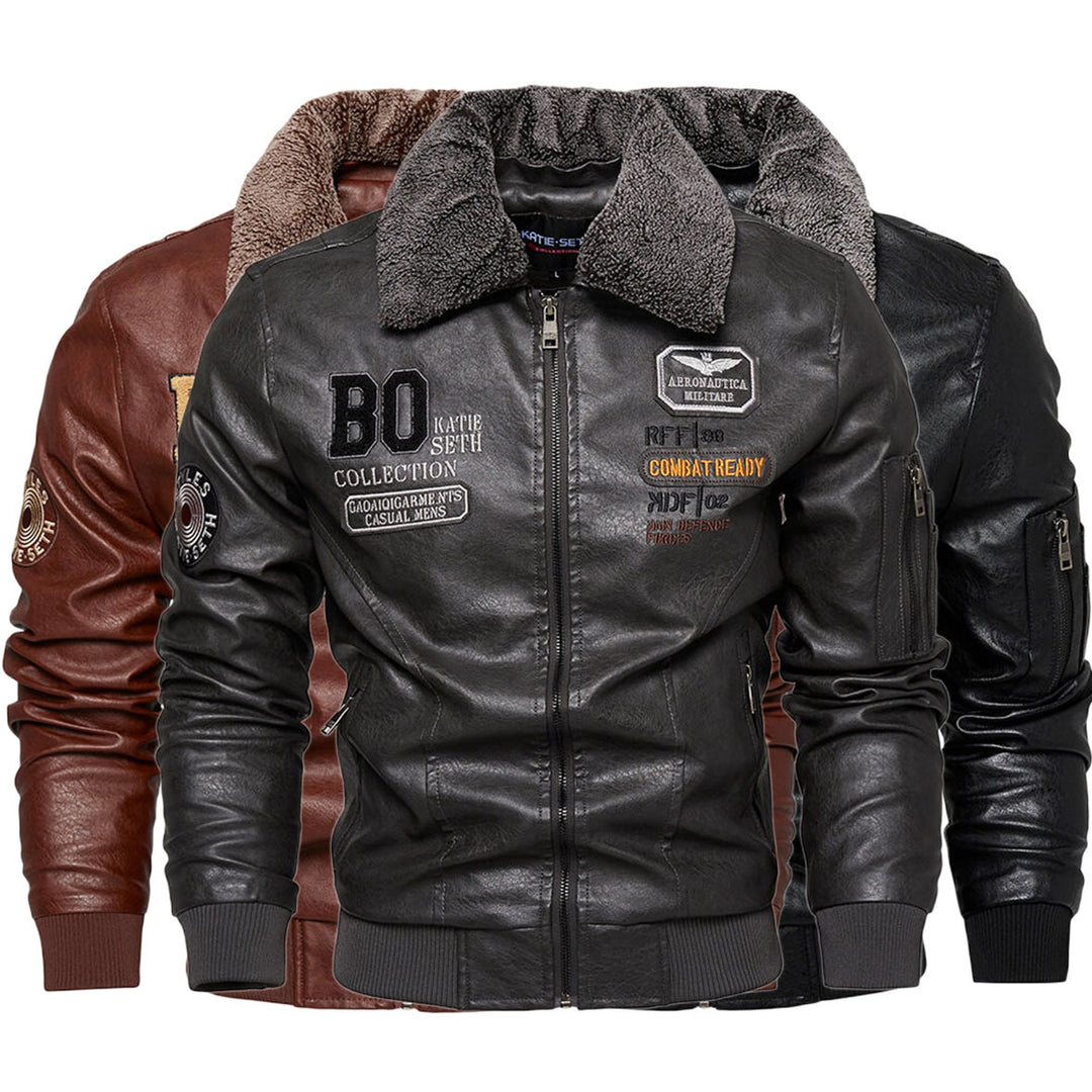 Herren Kunstlederjacke mit gefüttertem Kragen Drune