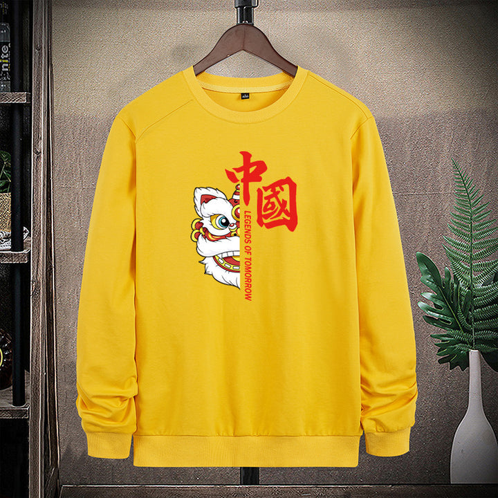 Herren Sweatshirt mit traditionellem Löwentanz‑Motiv und Rundhalsausschnitt Drune