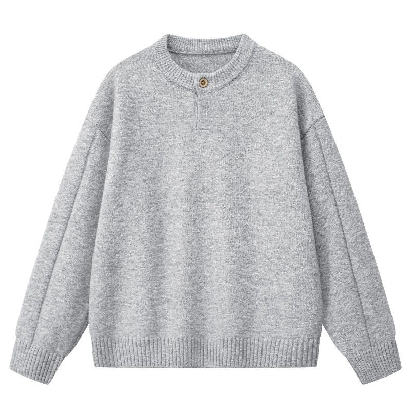 Damen Oversize Feinstrickpullover mit Halbknopfleiste, überschnittener Schulter & geripptem Saum Drune
