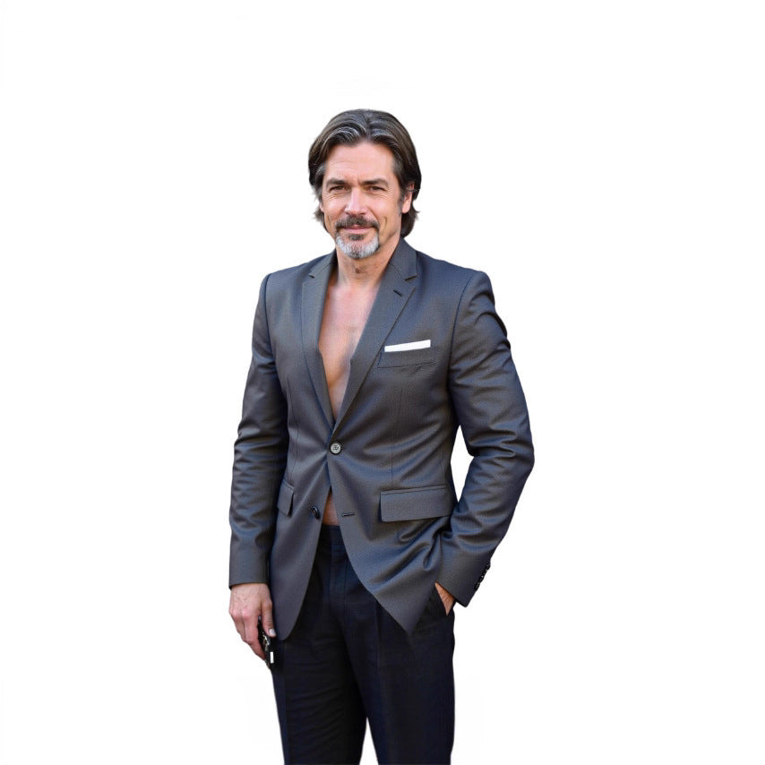 Herren nan taillierter Business-Blazer aus Stretchgewebe mit Brusttasche und schlanker Silhouette Drune