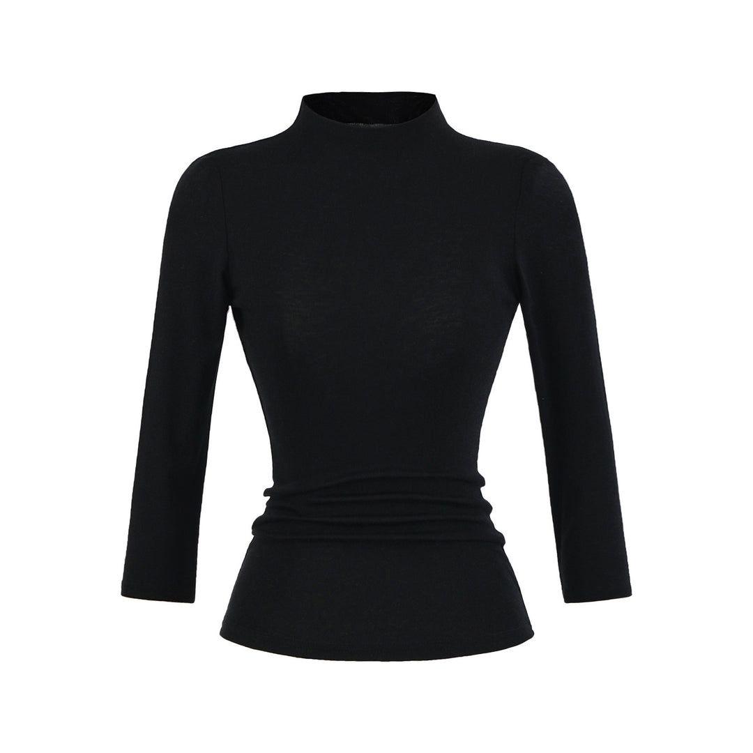 Damen Langarmshirt mit Stehkragen und Raffungsdetails Drune