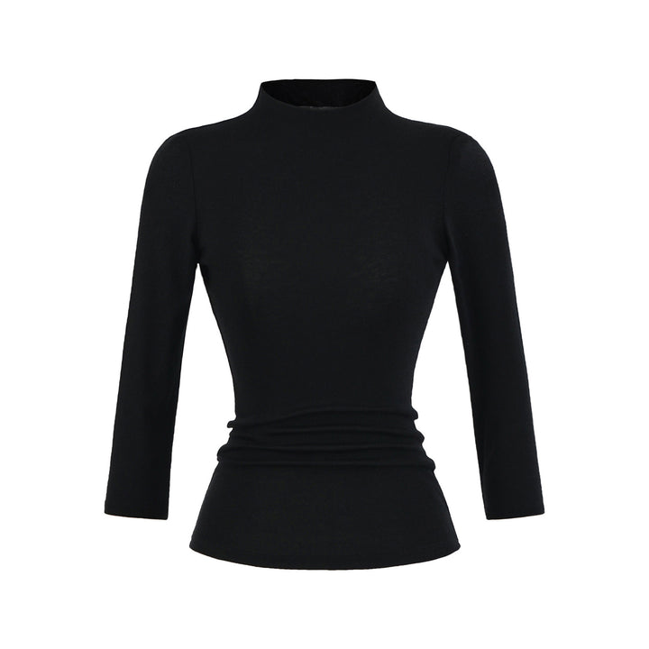 Damen Langarmshirt mit Stehkragen und Raffungsdetails Drune