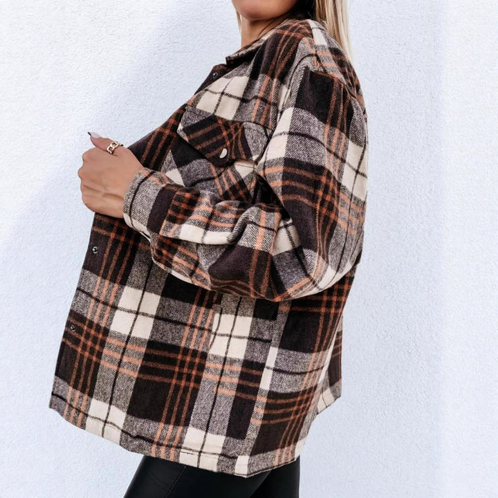 Damen Karierte Overshirtjacke mit lässigem Schnitt und praktischen Taschen Drune
